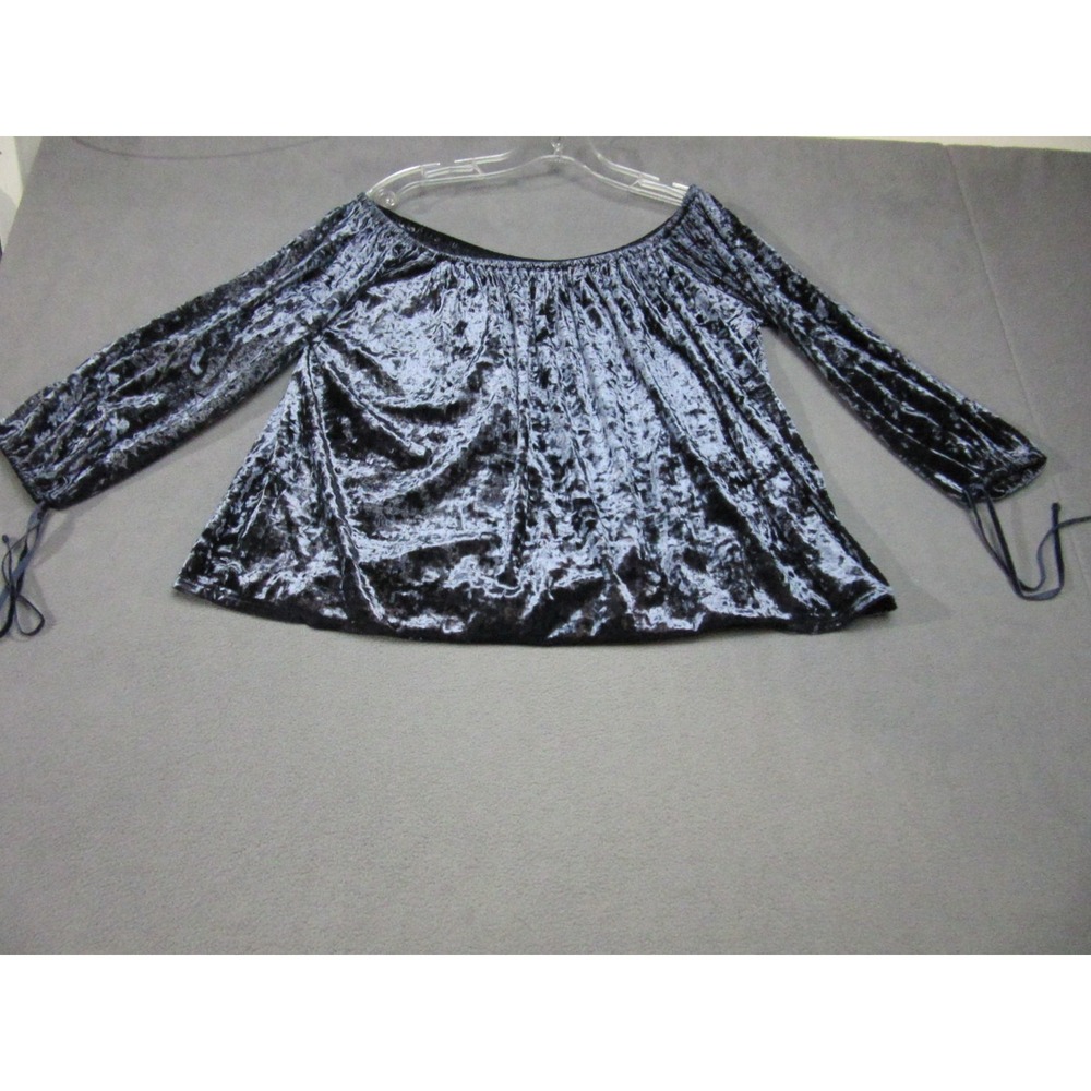 American Eagle Outfitters Top Womens Medium Blue Crushed Velvet Off The Shoulder